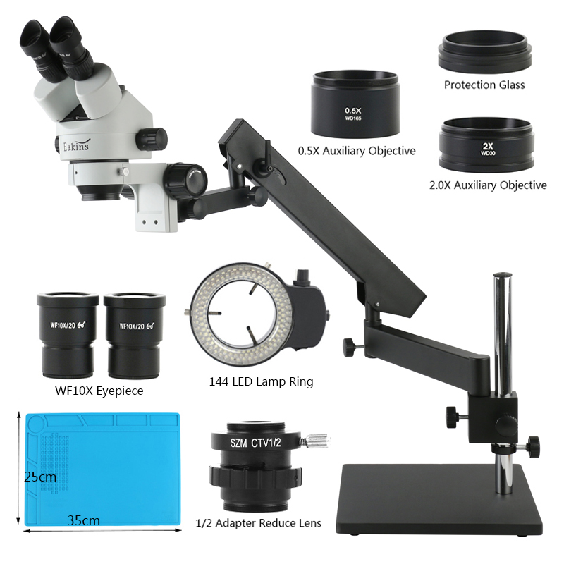 Trinocular Stereo Microscope 7X-45X - Настольная подставка с шарнирным кронштейном, тринокулярный